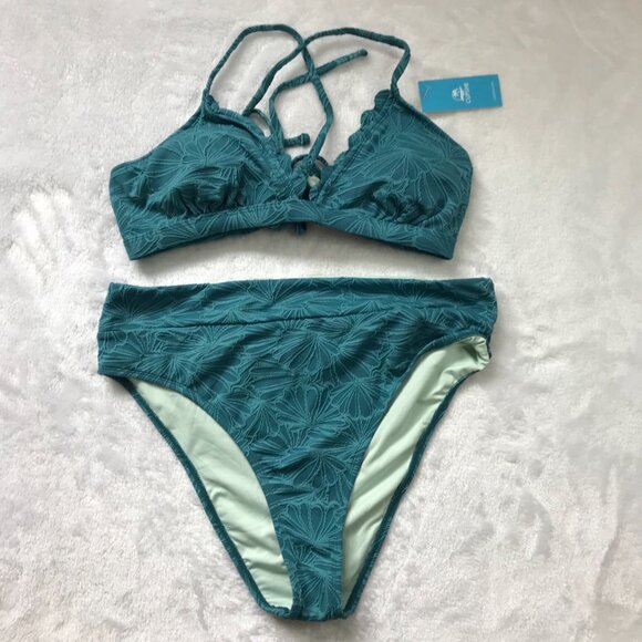 Cupshe Floral Scalloped Top Bikini Set High Waist Bottoms Womens L NEW - Picture 5 of 12